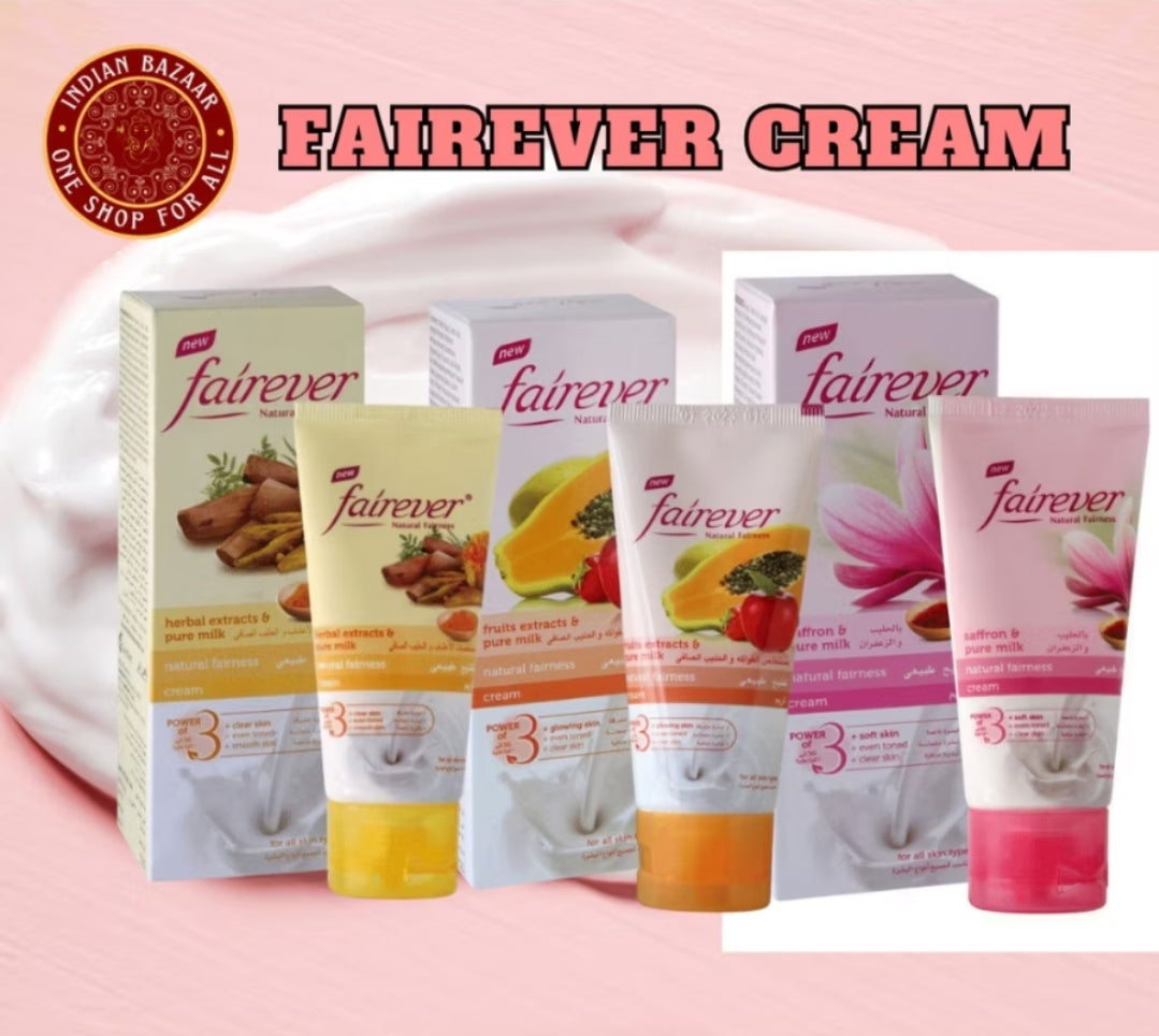 Fairever Natural Fairness Cream saffron Fruit Extracts Herbal Extracts & Pure milk , 100gm & 50gm